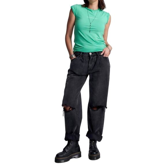 One Teaspoon Black Smiths Trousers Oversized Distressed High Rise Jeans Size 29